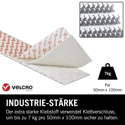 Produktbild von VELCRO® Klettband Extra Stark Selbstklebend, Haken & Flausch 50mm x 2.5m Weiß