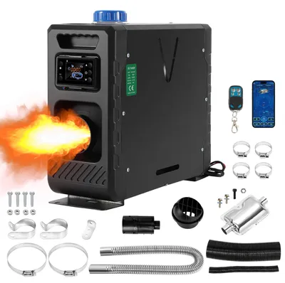 Productafbeelding van Ikodm Bluetooth diesel luchtverwarmer, 8KW, 12V/24V, alles-in-één met 5 liter tank, LCD-scherm en afstandsbediening, standverwarming voor auto's, campers, vrachtwagens en caravans, zwart