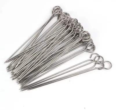 Produktbild von 24 lange Edelstahlspieße, Grillspieße, Geflügelspieße, Gänsespieße zum Grillen, Schaschlikspieße, wiederverwendbare Spieße