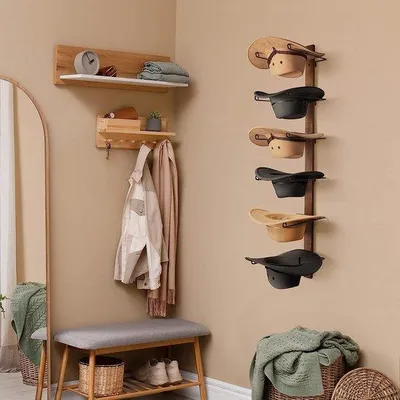 Produktbild von Famanu Kappenhalter Wandmontage - 6 Stück mit Holzregal