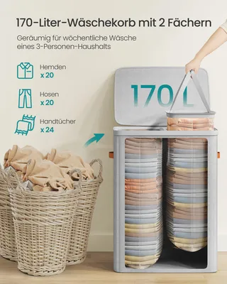 Obrázek produktu pro SONGMICS Koš na prádlo 170 l, 2 přihrádky, s víkem