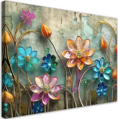 Produktbild von Leinwandbild Glasblumen Abstraktion Bunt 100x70 Feeby Bunt bild für die wand bereit zum aufhängen