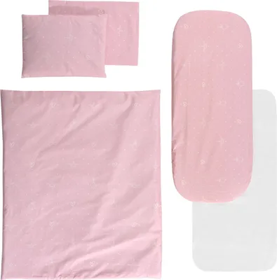 Produktbild von Lorelli Kinderwagen-Bettwscheset 5-tlg. Decke 78 x 62, Kissen 35 x 25, Laken pink