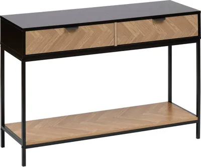 Zdjęcie produktu dla 5 five simply smart - Konsola "szewrony" 2 szuflady wygląd drewna sosnowego naturalny i czarny 110x75cm