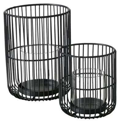 Produktbild von Set aus 2 Windlichtern – Metall mit Glaseinsatz – Schwarz