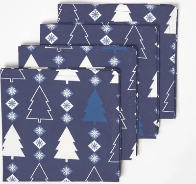 Immagine prodotto di HOMESCAPES Tovaglioli natalizi Winterland, set di 4, 100% cotone, blu, 45 x 45 cm