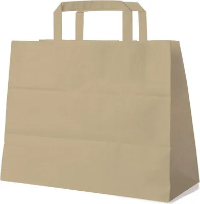 Image de Sac en papier brun 32+16 x 27 cm poignée plate - 250 pcs