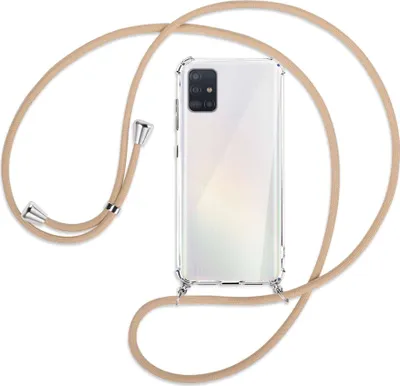 Produktbild von Handykette Backcover-Schutzhülle mit Band (Metall silberfarben) für Samsung Galaxy A51 (A515) - beige