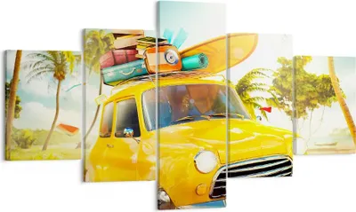Produktbild von Bild auf Leinwand - Leinwandbild - Auto Strand Reise Sommer - 125x70cm - Wand Bild - Wanddeko - Leinwanddruck - Bilder - Kunstdruck - Wanddekoration - Leinwand bilder - Wandkunst - EA125x70-2839