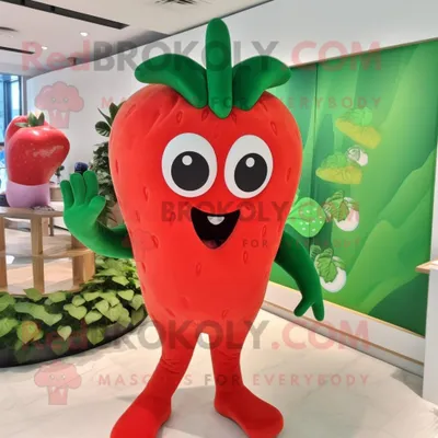 Produktbild von Olive-Erdbeer REDBROKOLY Maskottchen Kostüm figur bekleidet mit einem einteiligen Badeanzug und Kummerbunds