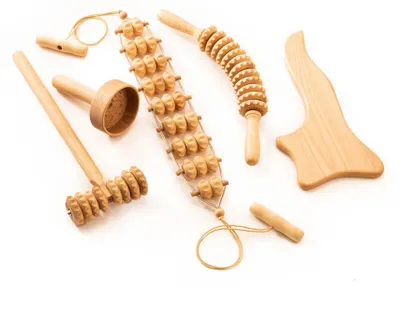 Immagine prodotto di Solidchoice - Set per massaggio in legno (maderoterapia) con rullo massaggiante e coppa svedese