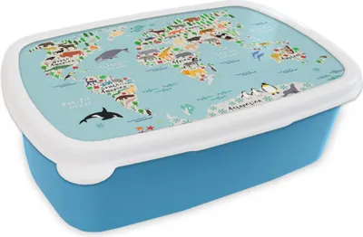 Produktbild von KitchenYeah® Lunchbox Brotzeit Brotdose 17x11 cm Weltkarte - Kinder - Tiere - Blau - Orca - Wal Kinder Brotzeitdose - Lunch - Kunststoff  - Brotbüchse - Sandwichbox - Lunchbox für Kinder