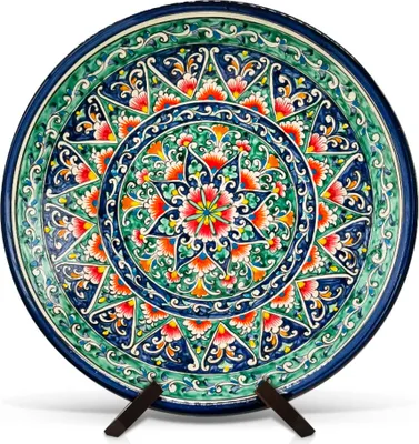 Produktbild von Lagan - KaraKalam R3, Rischtan Keramik, Ø 42 cm Glasur Teller Handarbeit Oriental Usbekische