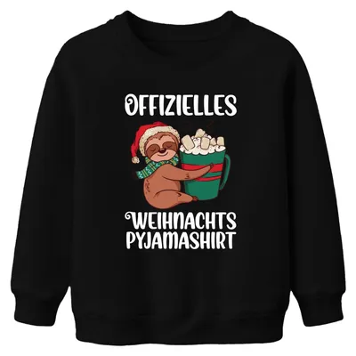 Produktbild von Offizielles Weihnachts-Pyjama Faultier - Weihnachten Kinder Sweatshirt Pullover, Schwarz, 128