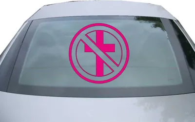 Produktbild von Indigos UG - Aufkleber Heckscheibe & Motorklappe DE2314 - pink - 600x600 mm - durchgestrichenes Kreuz - Auto Scheiben Fenster Heckklappe Tuning Racing JDM - Die cut
