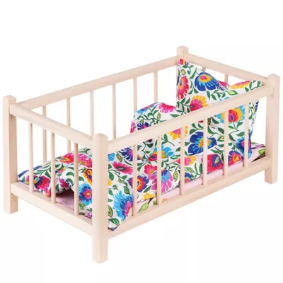 Produktbild von Puppenbett Naturholz Spielzeug Holzspielzeug mit Textilausrüstung Bettwäsche Matratze Kopfkissen Bettdecke Bett für Puppen