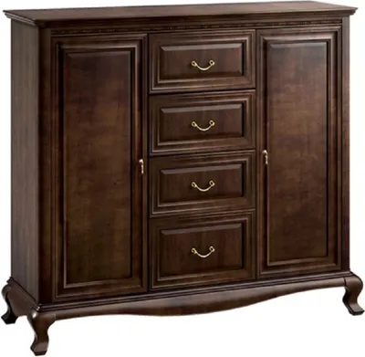Produktbild von Casa Padrino Luxus Jugendstil Wohnzimmerschrank Dunkelbraun 148,3 x 45,6 x H. 133,2 cm - Massivholz Schrank mit 2 Türen und 4 Schubladen