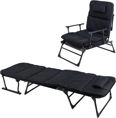 Image de Transat de jardin 2 en 1 | Transat relax | Lit médical | Lit de repos | Lit d'appoint | Fauteuil relax | Fauteuil de repos avec coussin et oreiller, couleurs : noir
