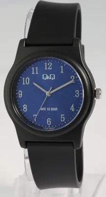 Produktbild von Q&Q Herrenuhr mit Silikonarmband, 10 ATM, 3-Zeiger/analog, schwarz/blaues ZB