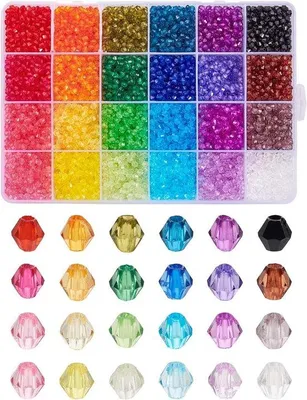 Image de Lot de perles facettées comprenant 7 896 pièces en 24 couleurs pour la fabrication de bijoux - Perles à monter soi-même pour bracelets et colliers