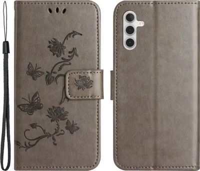 Produktbild von Samsung Galaxy S25 / S24 Hülle - Coverup Blumen & Schmetterlinge Klapphülle - Taupe Grau