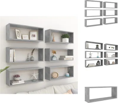 Immagine prodotto di vidaXL Mensole a cubo 6 pz. Grigio cemento 60x15x23 cm Materiale a base di legno - Mensole a muro