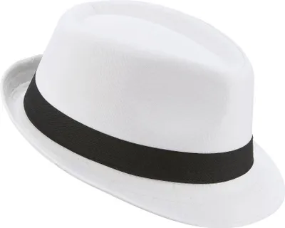 Produktbild von Trilby Party-Hut mit Band weiss-schwarz