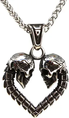 Produktbild von Lederkette Edelstahlkette 316L TOTENKOPF HERZ 50 cm Edelstahl 05-03