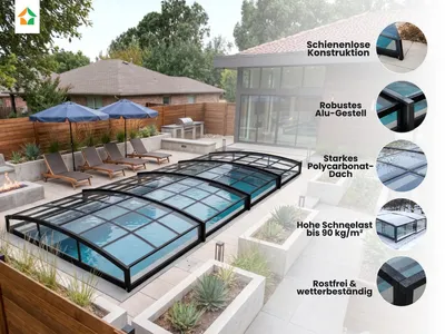 Produktbild von Poolüberdachung Aqualina aus Aluminium, ca. 6,63 x 3,26 x 0,8 m, KI-generiertes Bild