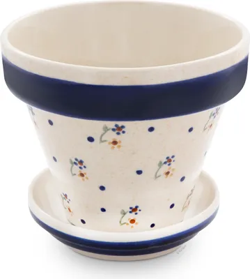 Produktbild von Original Bunzlauer Keramik Blumentopf mit Unterchale H=11,8/2,8cm D=14/11,8cm Design 111