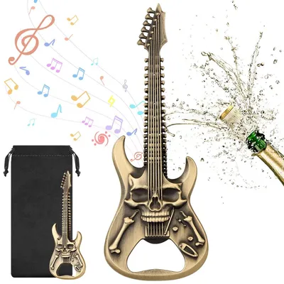 Totenkopf-Gitarrenflaschenöffner aus Zink, Bronze, 12,6 cm