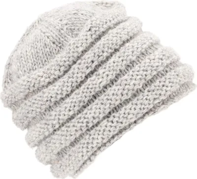 Produktbild von Wollmütze aus Nepal, Handgestrickte Mütze, Strickmütze, Kurze Beanie - Grau, Uni, Wolle, Hüte, Mützen