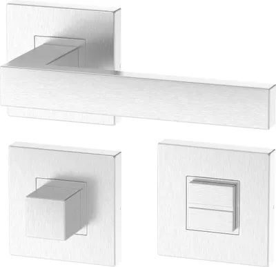 Produktbild von Edelstahl Eckig Türgriff CUBE für Badtüren WC Türbeschlag; Türbeschlag; Türklinke Komplett-Set für eine Tür!