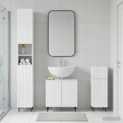 Immagine prodotto di Maison Exclusive - Sistema di mobili da bagno in 3 pezzi, modello ZWOLLE, finitura bianco lucido
