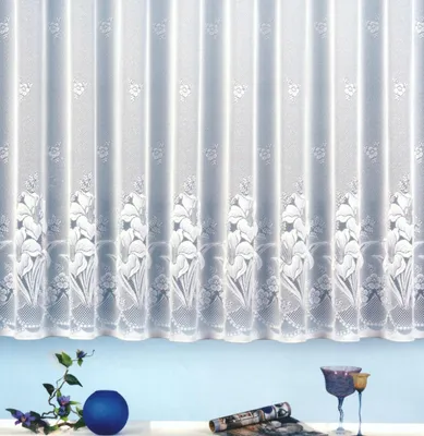 Produktbild von heimtexland ® Jacquard Store Gardine Blumen weiß Kräuselband Fertigstore Typ43 145x300 cm