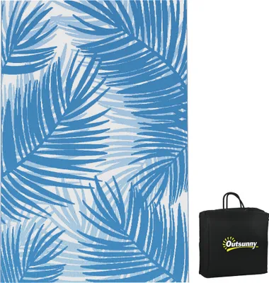 Produktbild von Fortuna Lai Wendeteppich 182x274cm mit Tragetasche, blauer Kunststoff-Gartenteppich für Camping & Terrasse
