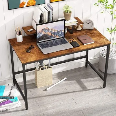 Zdjęcie produktu dla Biurko z wysuwanymi półkami, 120 x 60 x 75 cm, łatwe w montażu