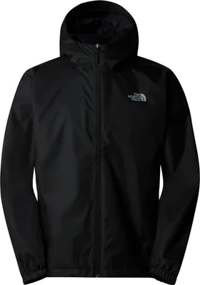 A black jacket with a hood is shown against a white background.