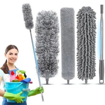 Produktbild von Teleskop Staubwedel mit 3 Köpfe bis 280cm Staubwischer Staubfänger Teleskopwedel Teleskopstiel Handstaubwischer für Schmale Zwischenräume Grau Retoo