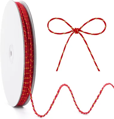 Productafbeelding van 2mm rood katoenen string met gouden touw - 100m kerst string voor geschenkverpakking
