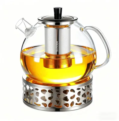 Image de Théière avec brûleur, 1500 ml, en verre et en acier inoxydable, pour le thé