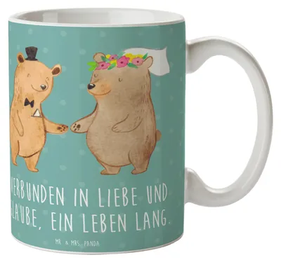 Produktbild von Mr. & Mrs. Panda Tasse Kirchliche Trauung Liebe Glaube - Meeresbrise - Geschenk, Geschenke, Heiraten, Pott, Eheringe, haferl, Ehe, Teetasse, Heirat, Hochzeit, Kaffeetasse