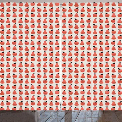 Immagine prodotto di Tenda ARANDE, motivo con mele e pere astratte con foglie, 280 x 225 cm, arancione corallo bruciato