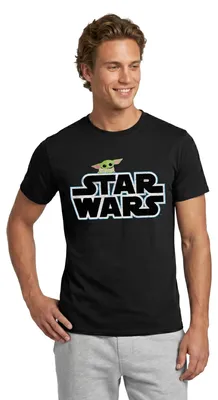 Produktbild von Star Wars: Mandalorian Schriftzug Mit Grogu Männer T-Shirt, S, Schwarz