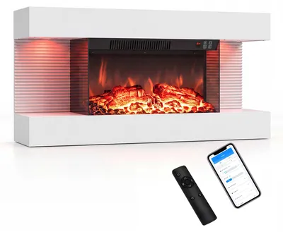 Immagine prodotto di COSTWAY, caminetto elettrico da 32 pollici, a 3 lati, caminetto decorativo con riscaldamento da 750W/1500W, caminetto da parete con luci LED laterali, effetto fiamma 3D, 12 colori di fiamma e timer