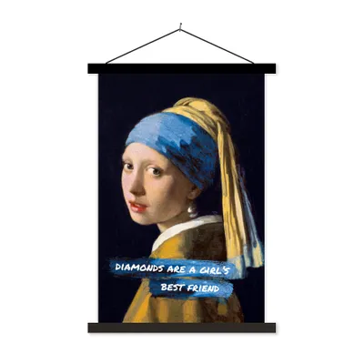 Obrázek produktu pro MuchoWow® Textilní plakát - Vermeer - Dívka s perlovou náušnicí - Citát - 120x180cm - S černými lamelami