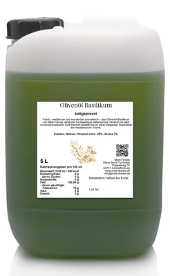Premium Olivenöl Basilikum extra vergine aus Apulien 5L