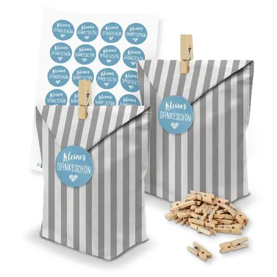 Produktbild von itenga SET Geschenktüten 24 x Tüten Streifen + Klammern + Motivsticker (M118)