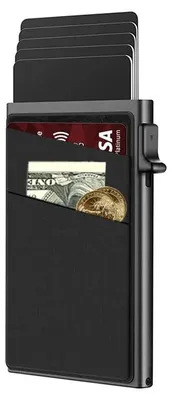 Zdjęcie produktu dla Etui na karty RFID – etui na karty kredytowe – wykonane z aluminium i tworzywa sztucznego – ochrona RFID – zapięcie na zatrzask – kolor czarny