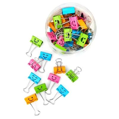 Produktbild von D.RECT Smiles Foldbackclips für Büro | 48 Stück, 25mm, Vielzweckklammern Papier | Metall Binder Clips für Bürobedarf Notizen und Gewürzklammer Verpackung | Büroklammern mehrfarbig